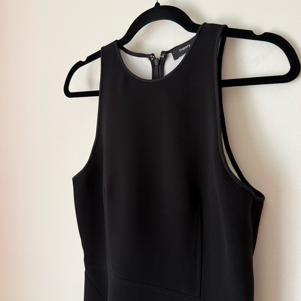 THEORY Theory Felicitina Sleeveless Black Crepe Mini Dress Fluted Skirt Size 8 - Picture 7 of 14